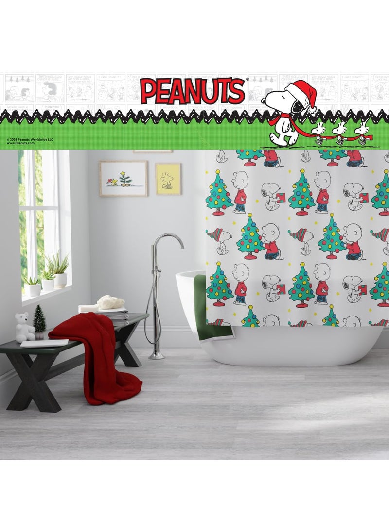 Franco Franco Peanuts Holiday Christmas Bath Microfiber Shower Curtain  72x72  (Officially Licensed Product)  - Image 5