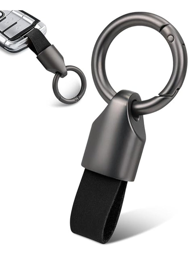 Car PU Leather Metal Keychain - Plaid Leather Zinc Alloy Ring 360° Rotating - Car Universal Wrist Band - Key School Bag Car Decoration Pendant - Black - Image 1