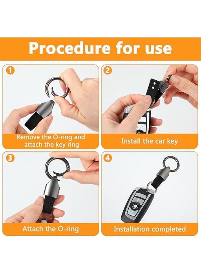 Car PU Leather Metal Keychain - Plaid Leather Zinc Alloy Ring 360° Rotating - Car Universal Wrist Band - Key School Bag Car Decoration Pendant - Black - Image 3