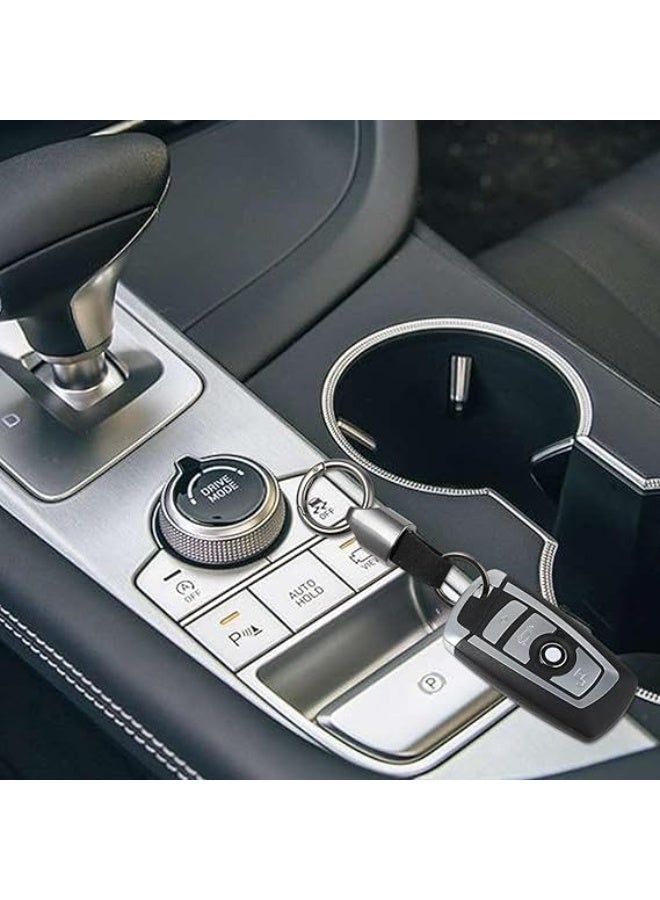 Car PU Leather Metal Keychain - Plaid Leather Zinc Alloy Ring 360° Rotating - Car Universal Wrist Band - Key School Bag Car Decoration Pendant - Black - Image 4