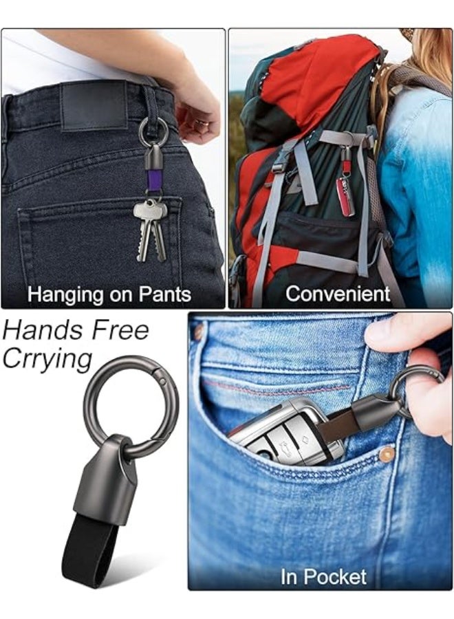 Car PU Leather Metal Keychain - Plaid Leather Zinc Alloy Ring 360° Rotating - Car Universal Wrist Band - Key School Bag Car Decoration Pendant - Black - Image 2