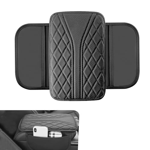 Arwrilt Car Center Console Cover Leather Automotive Armrest Cushion with 2 Storage Bags Breathable Armrest Cover Universal Waterproof Arm Rest Protection Pad for SUV Sedan Truck Black - Image 1