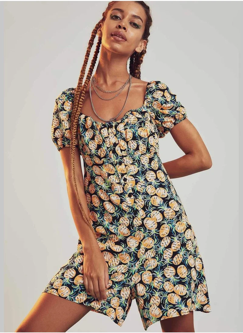 DeFacto Relaxed Fit Patterned Square Neck Romper
