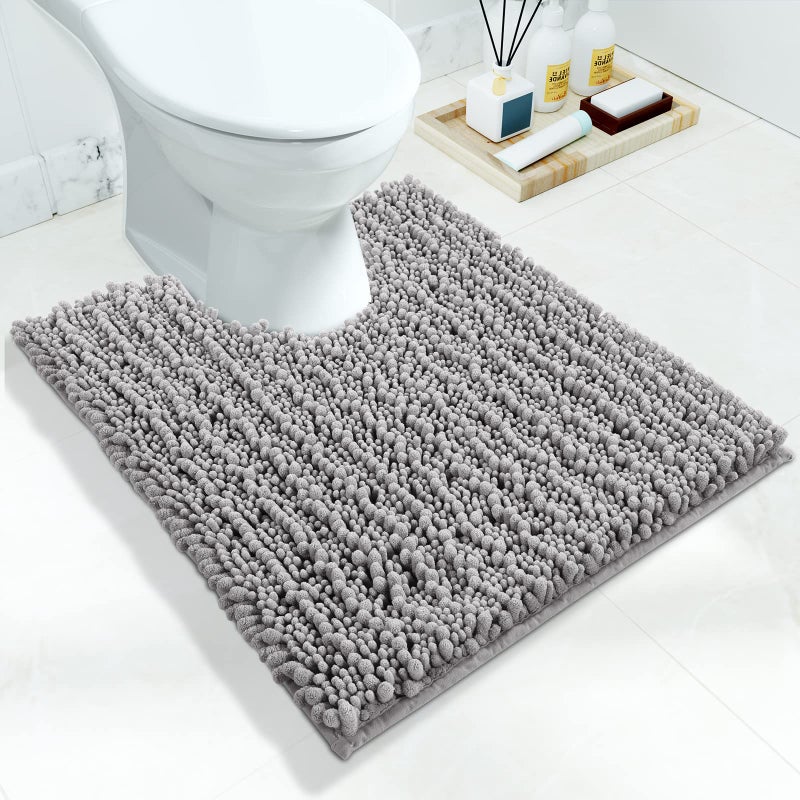 Yimobra Luxury Shaggy U-Shaped Toilet Rug  Soft Comfortable Contour Mat for Bathroom Floor  24.4 X 20.4 Inches  Non-Slip Bath Carpet  Maximum Absorbent  Dry Quickly  Machine-Washable  Gray - Image 1