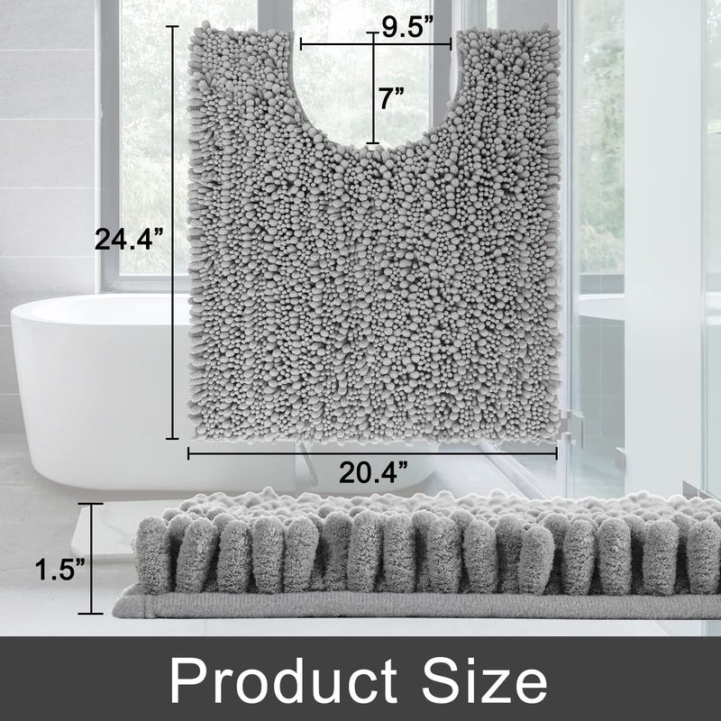 Yimobra Luxury Shaggy U-Shaped Toilet Rug  Soft Comfortable Contour Mat for Bathroom Floor  24.4 X 20.4 Inches  Non-Slip Bath Carpet  Maximum Absorbent  Dry Quickly  Machine-Washable  Gray - Image 3