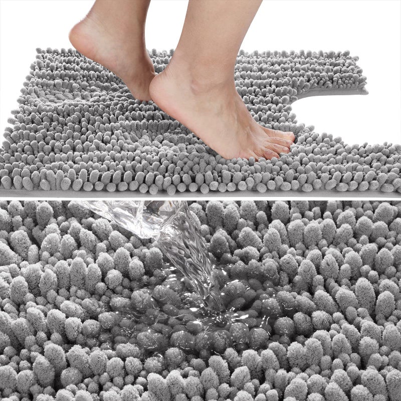 Yimobra Luxury Shaggy U-Shaped Toilet Rug  Soft Comfortable Contour Mat for Bathroom Floor  24.4 X 20.4 Inches  Non-Slip Bath Carpet  Maximum Absorbent  Dry Quickly  Machine-Washable  Gray - Image 2
