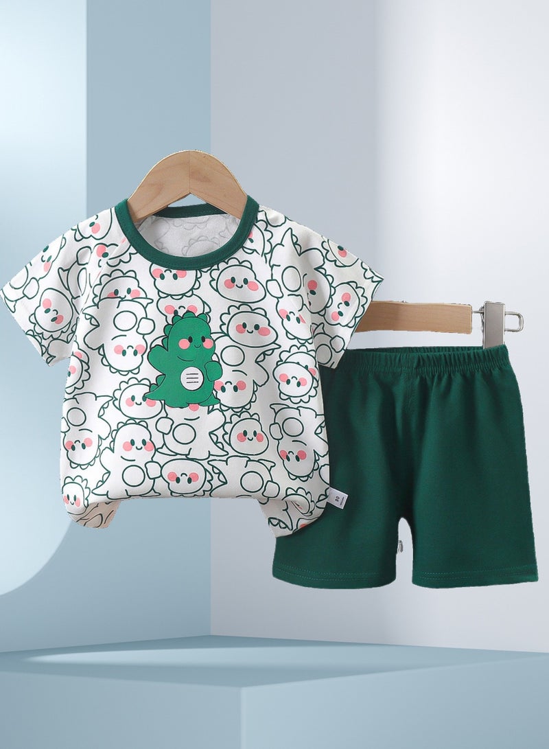4 boys' shorts and short sleeves, dinosaur whale excavator cartoon print - Image 2
