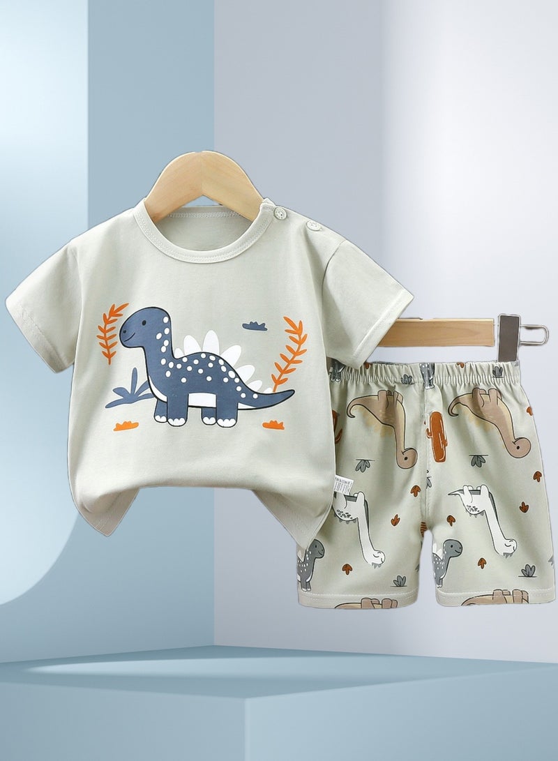 4 boys' shorts and short sleeves, dinosaur whale excavator cartoon print - Image 3