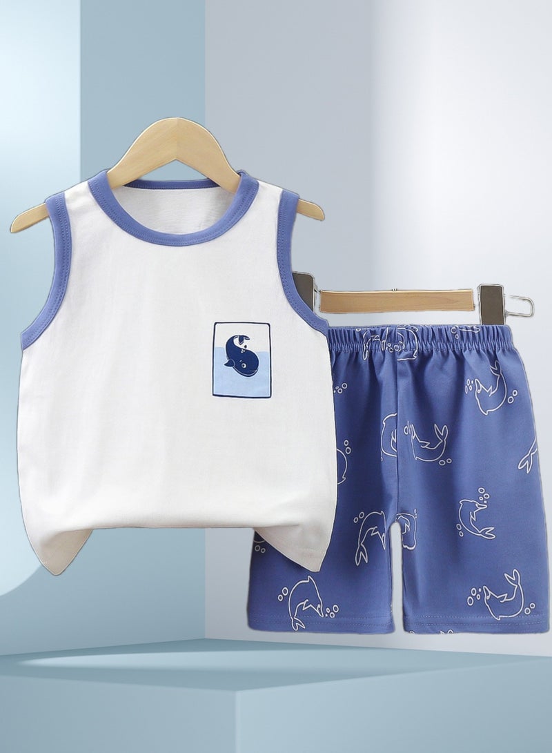 4 boys' shorts and short sleeves, dinosaur whale excavator cartoon print - Image 4