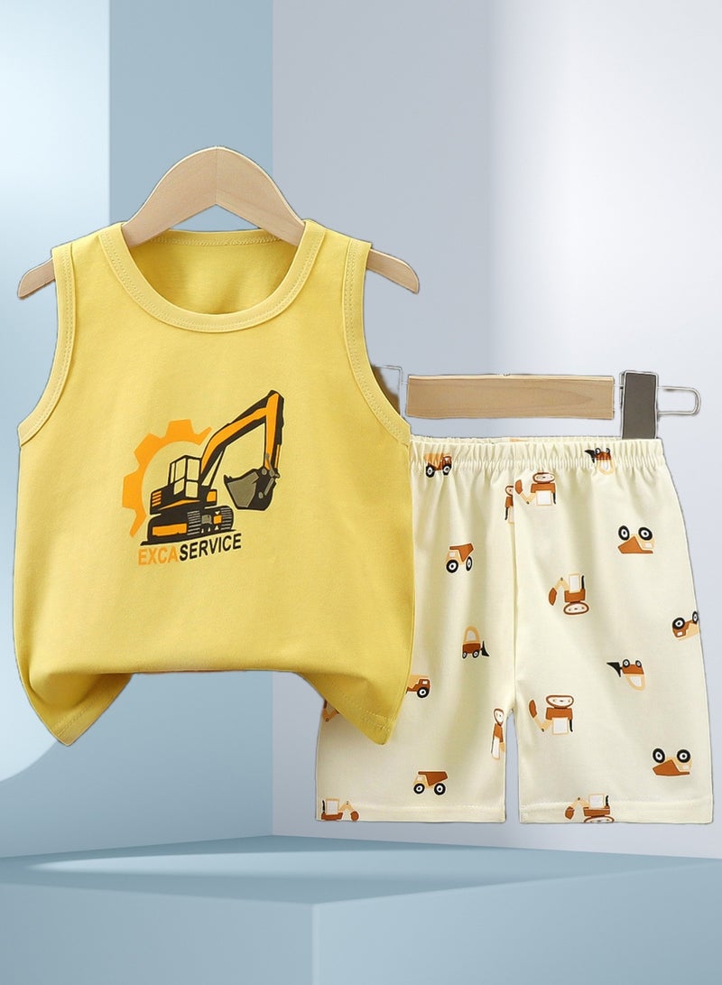 4 boys' shorts and short sleeves, dinosaur whale excavator cartoon print - Image 5