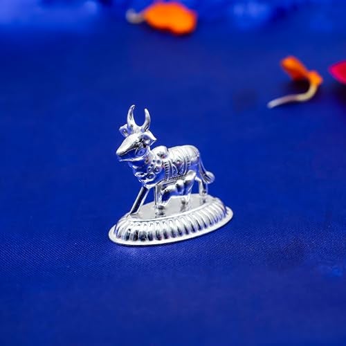 TORPPEZA Pure Silver Kamdhenu Cow and Calf Idol for Pooja/Worship and Gifting Purpose (Size : L-3.4cm * W-2cm * H-3cm | Weight : 5.5gm Approxe) - Image 2