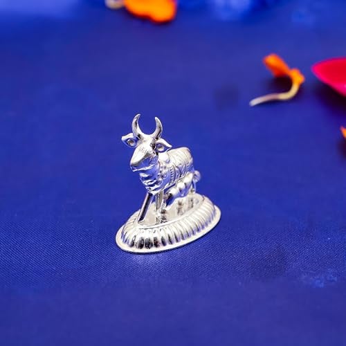 TORPPEZA Pure Silver Kamdhenu Cow and Calf Idol for Pooja/Worship and Gifting Purpose (Size : L-3.4cm * W-2cm * H-3cm | Weight : 5.5gm Approxe) - Image 3