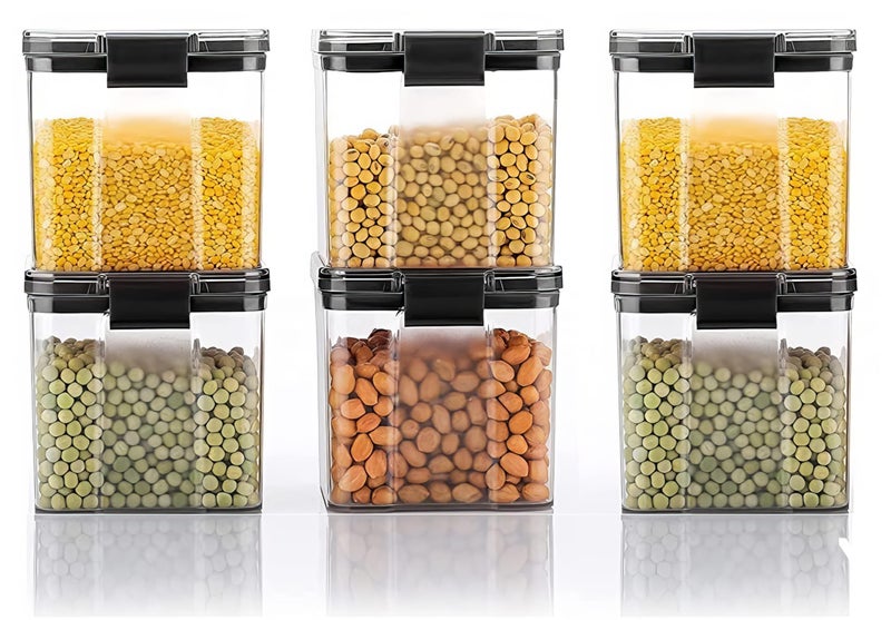 KWER 700Ml Air Tight Container Set For Home Kitchen Items Storage Containers Set Food Containers (Plastic, Pack Of 4), Black - Image 1