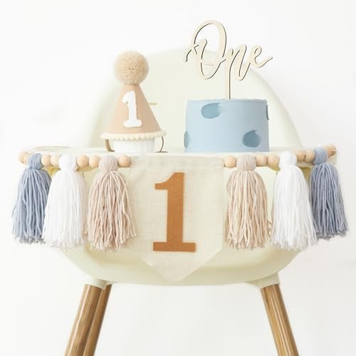 DCJHFJ 1st Birthday Highchair Banner Decorations For First Boys Khaki Cone Hat With One Cake Topper Photo Backdrop - Image 3