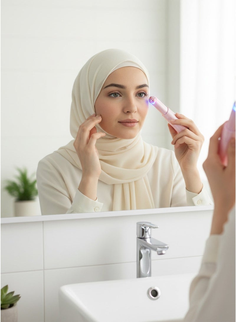 جهاز العناية الذكي بالعين والشفاه بالفوتون – BLK-D018 – علاج بالضوء الأحمر والأزرق مع اهتزاز – لإزالة التجاعيد وانتفاخ تحت العين – مدلك وجه، قابل للشحن، أبيض - Image 2