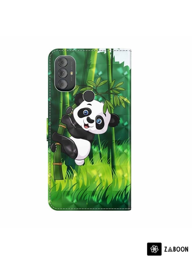 Green Tiger - For Motorola Moto G Power 2022 3D Painting Pattern TPU + PU Phone Case(Panda Climbing Bamboo) - Image 1