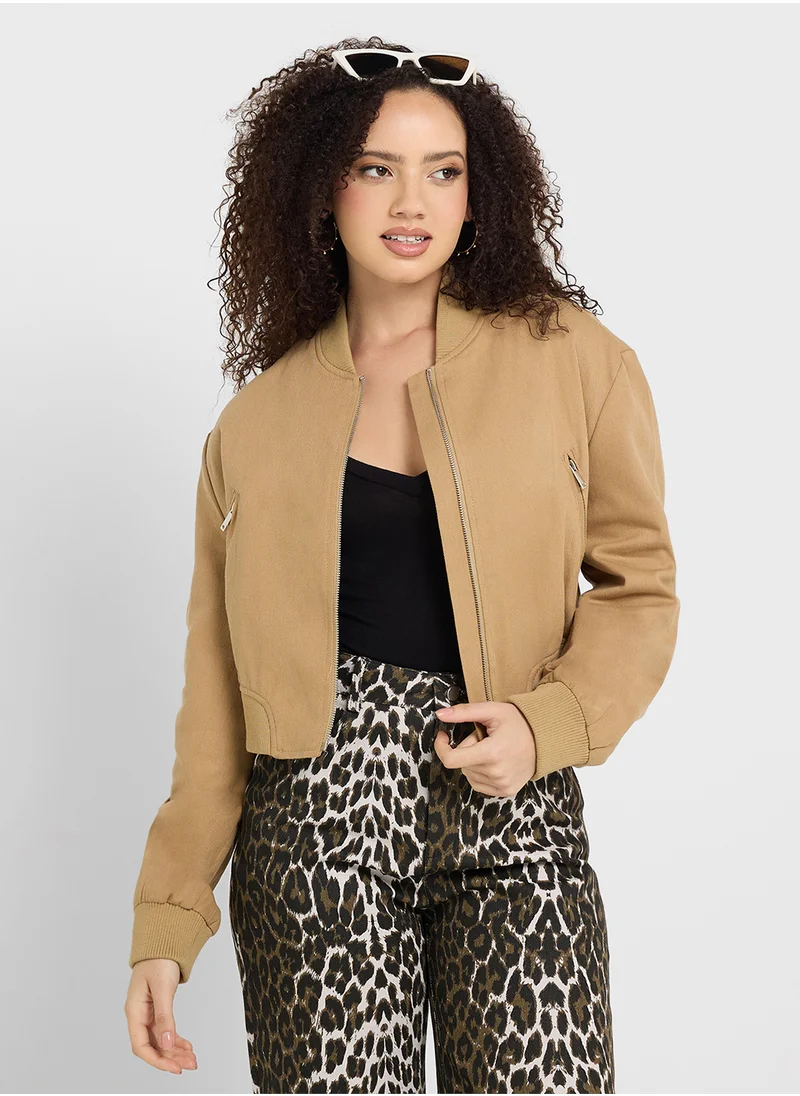 Ginger Suede Look Bomber Jacket