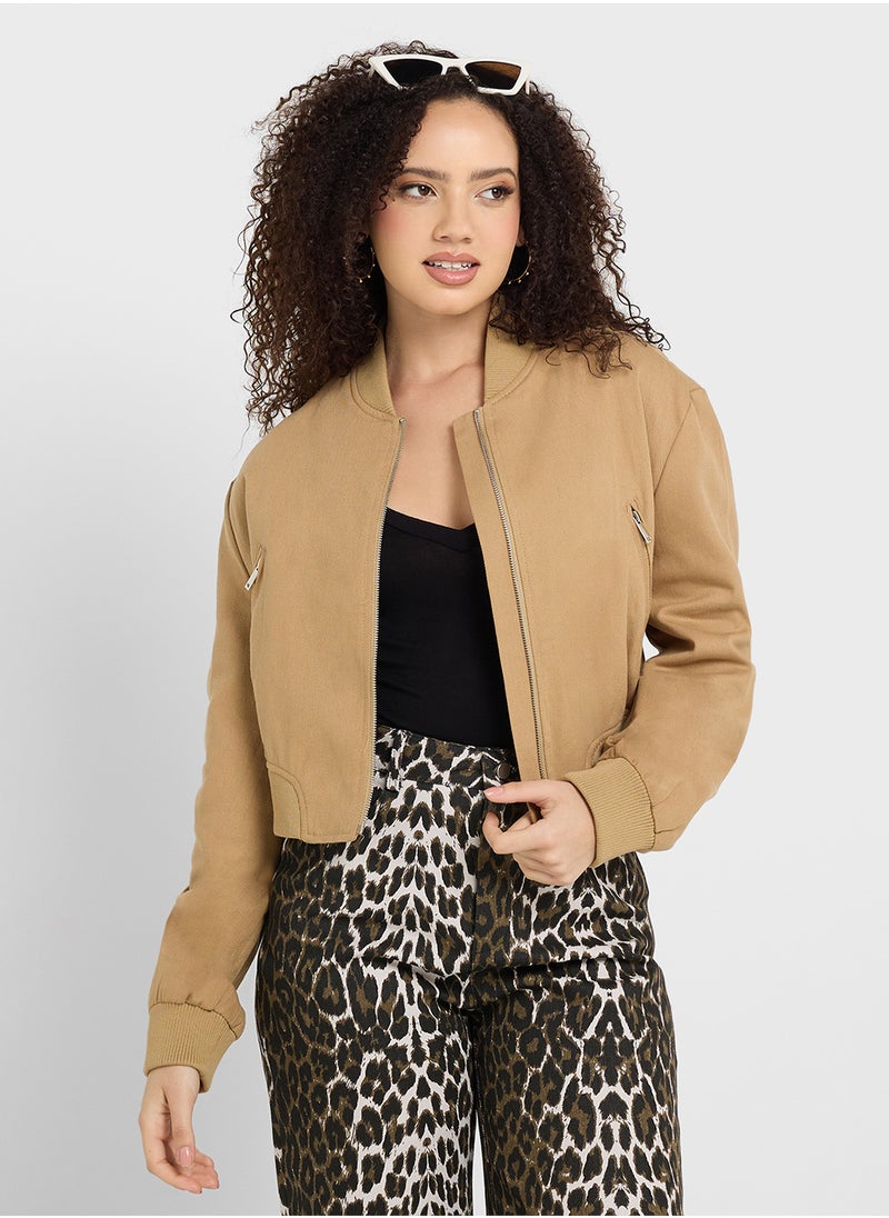 Ginger - Suede Look Bomber Jacket - Image 1