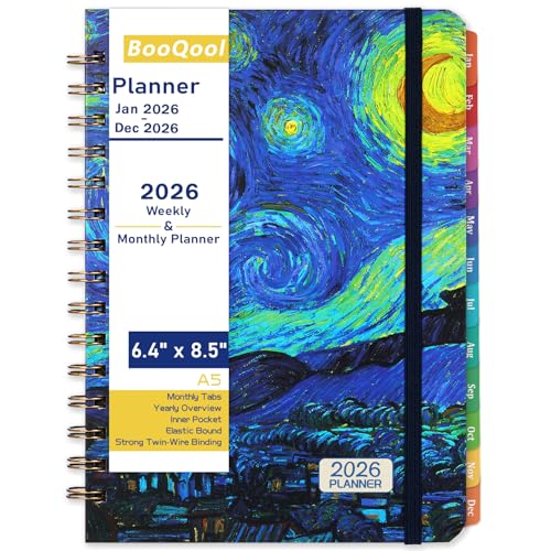 BooQool 2026 Planner – Weekly ＆ Monthly Planner 2026, Jan.2026 - Dec.2026, 6.4" x 8.5", 2026 Calendar Planner with Tabs, Hardcover, Strong Binding, Thick Paper, Back Pocket, Elastic Closure, Inner Pocket - Image 1
