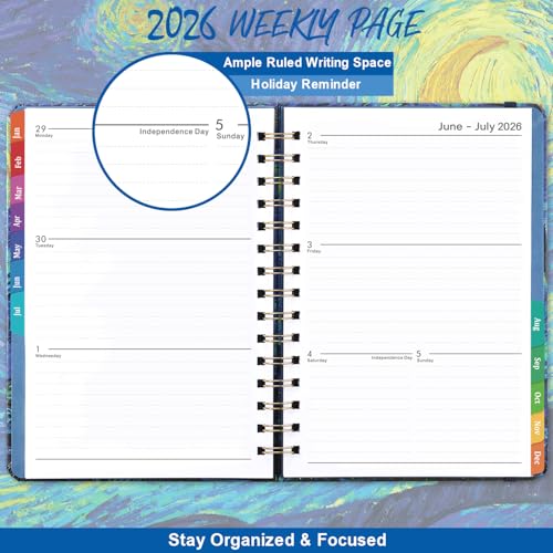 BooQool 2026 Planner – Weekly ＆ Monthly Planner 2026, Jan.2026 - Dec.2026, 6.4" x 8.5", 2026 Calendar Planner with Tabs, Hardcover, Strong Binding, Thick Paper, Back Pocket, Elastic Closure, Inner Pocket - Image 5