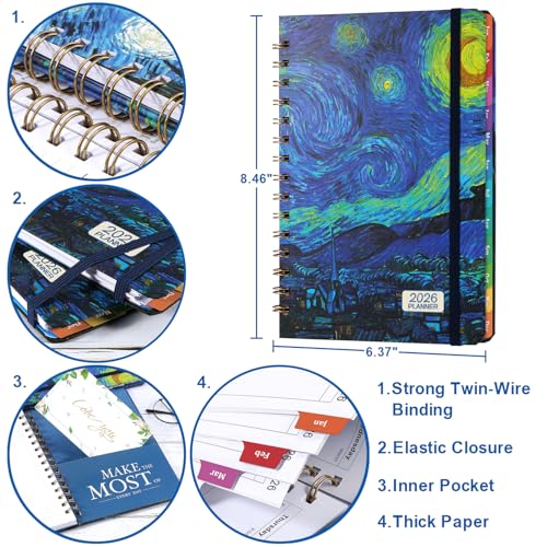 BooQool 2026 Planner – Weekly ＆ Monthly Planner 2026, Jan.2026 - Dec.2026, 6.4" x 8.5", 2026 Calendar Planner with Tabs, Hardcover, Strong Binding, Thick Paper, Back Pocket, Elastic Closure, Inner Pocket - Image 3