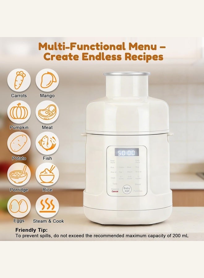Soft Touch Multi-Functional Baby Food Maker, 2-in-1 Steamer and Blender, 300mL Glass Bowl, Baby Food Processor with SS316 Blade, Low-Noise, Keep-Warm, Steam Cook and Blender with Touch Screen Control for 6+ Months - Image 3