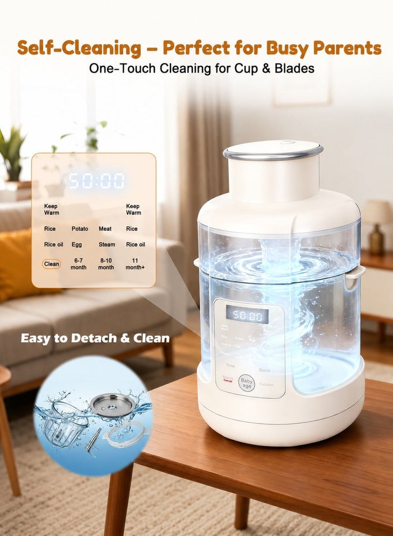 Soft Touch Multi-Functional Baby Food Maker, 2-in-1 Steamer and Blender, 300mL Glass Bowl, Baby Food Processor with SS316 Blade, Low-Noise, Keep-Warm, Steam Cook and Blender with Touch Screen Control for 6+ Months - Image 4
