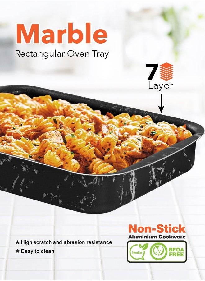 Grandi - 2 Piece Cook Rectangular Oven Tray Set 7-Layer Granite Coating Non-Stick Surface Black Marbel  30-35cm - Image 1
