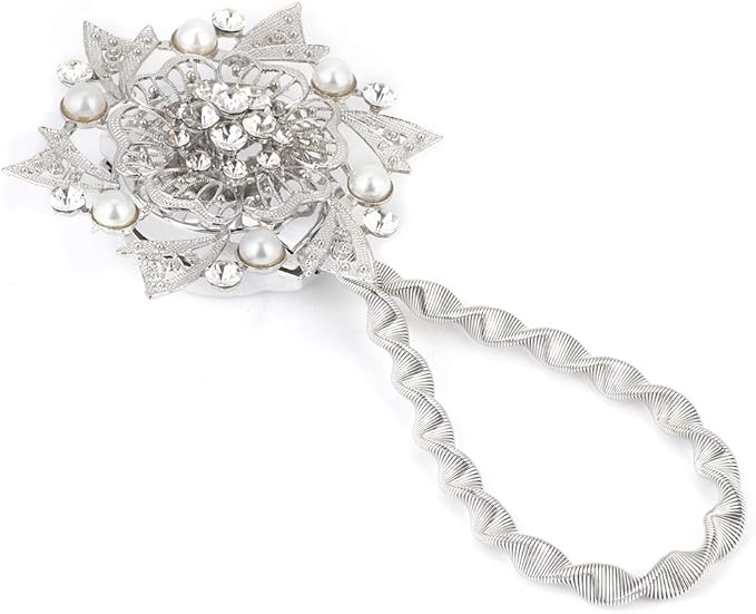 Silver Magnetic Curtain Tiebacks Rhinestone Decorative Holdbacks Set of 2 - Image 1