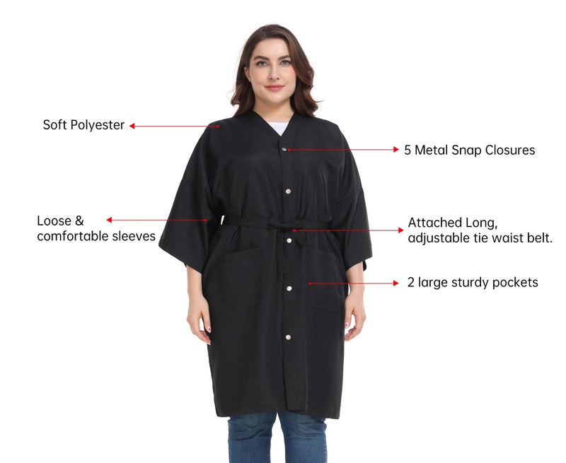 PERFEHAIR Salon Client Gown Capes - Plus Size Hair Coloring Wrap Kimono Style - Lightweight & Soft - Hair Stylist, Dogs Grooming Smock with 2 Pockets - 5 Snap Closures - Image 2