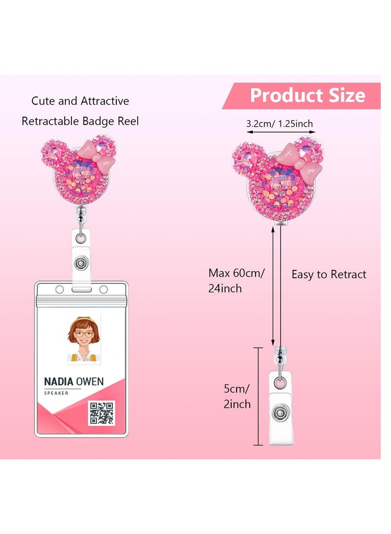 Excefore 3 Pack Bling Glitter Badge Reel Holders Retractable Cute Handmade Cartoon Mouse-Shaped ID Name Card Holder with Alligator Clip for Work Office Nurse Teacher  - Image 3