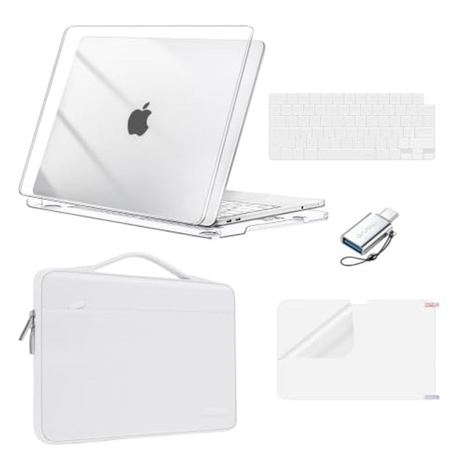 حافظة MOSISO المتوافقة مع MacBook Neo مقاس 13 بوصة 2026 A3404 شريحة A18 Pro، غطاء صلب واقي مع حقيبة حمل وأغطية لوحة مفاتيح وواقي شاشة ومحول USB، أسود