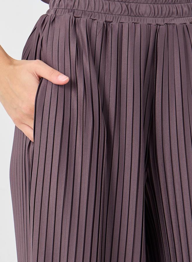 Styli Elasticated Waistband Wide Leg Plisse Trousers - Image 3