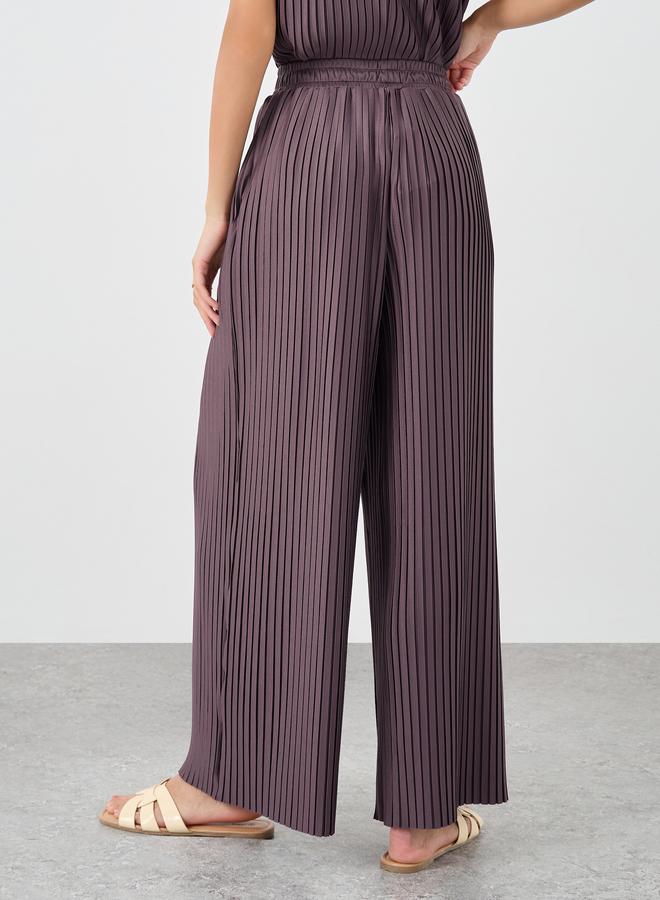 Styli Elasticated Waistband Wide Leg Plisse Trousers - Image 4