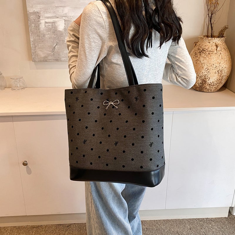 Polka Dot Bow Canvas Bag For Commuting To Class, Women'S Backpack, Single Shoulder, Multi-Purpose, Vertical Style Crossbody Bag - Image 4