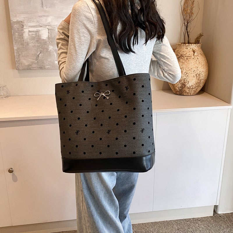 Polka Dot Bow Canvas Bag For Commuting To Class, Women'S Backpack, Single Shoulder, Multi-Purpose, Vertical Style Crossbody Bag - Image 2
