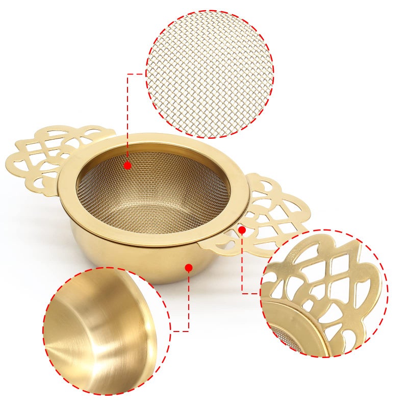 Bonsicoky 2 Pack Tea Strainer Bowl, Stainless Steel Loose Leaf Tea Filter for 2.5-4 Inch Cup Mouth, Gold - Image 3