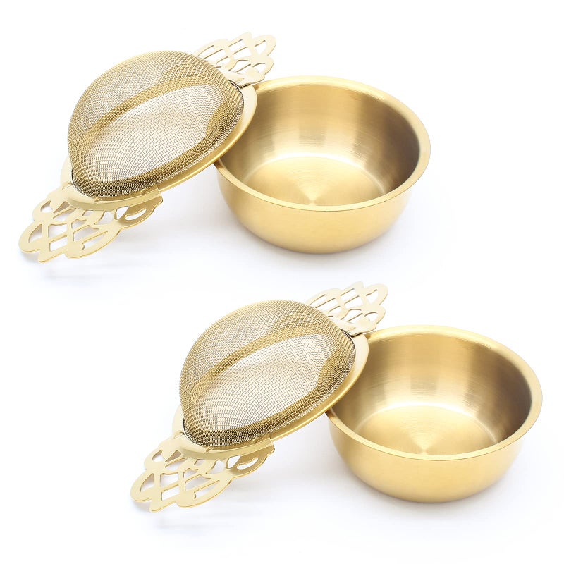Bonsicoky 2 Pack Tea Strainer Bowl, Stainless Steel Loose Leaf Tea Filter for 2.5-4 Inch Cup Mouth, Gold - Image 1