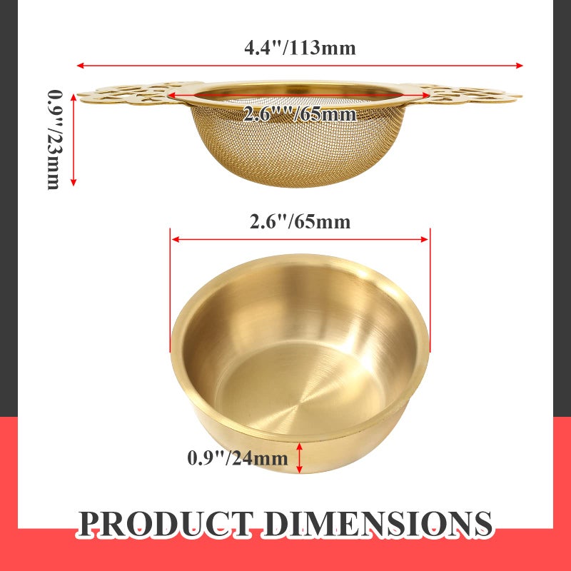 Bonsicoky 2 Pack Tea Strainer Bowl, Stainless Steel Loose Leaf Tea Filter for 2.5-4 Inch Cup Mouth, Gold - Image 2
