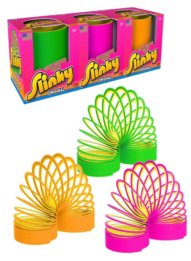 Slinky the Original Walking Spring Toy, Plastic Slinky 3-Pack, Multi-color Neon Spring Toys, Kids Toys for Ages 5 Up by Just Play - Image 2