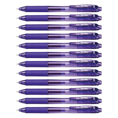 Pentel 0.5mm EnerGel-X Retractable Liquid Gel Pen with Needle Tip and Violet Ink, Box of 12 (BLN105-V) - Image 1