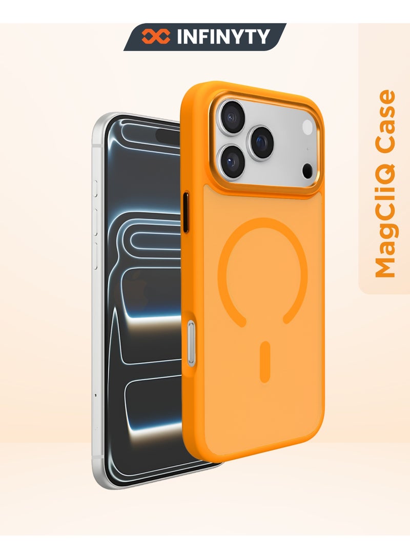 INFINYTY iPhone 17 Pro Premium Frosted Soft Touch Case with Metallic Camera Frame– Modo Orange, Matte Back, MagSafe Compatible, Mil. Grade Drop Protection, Anti-Slip Grip, Scratch-Resistant, Soft-Touch Finish, Raised Camera and Screen Protection - Image 1