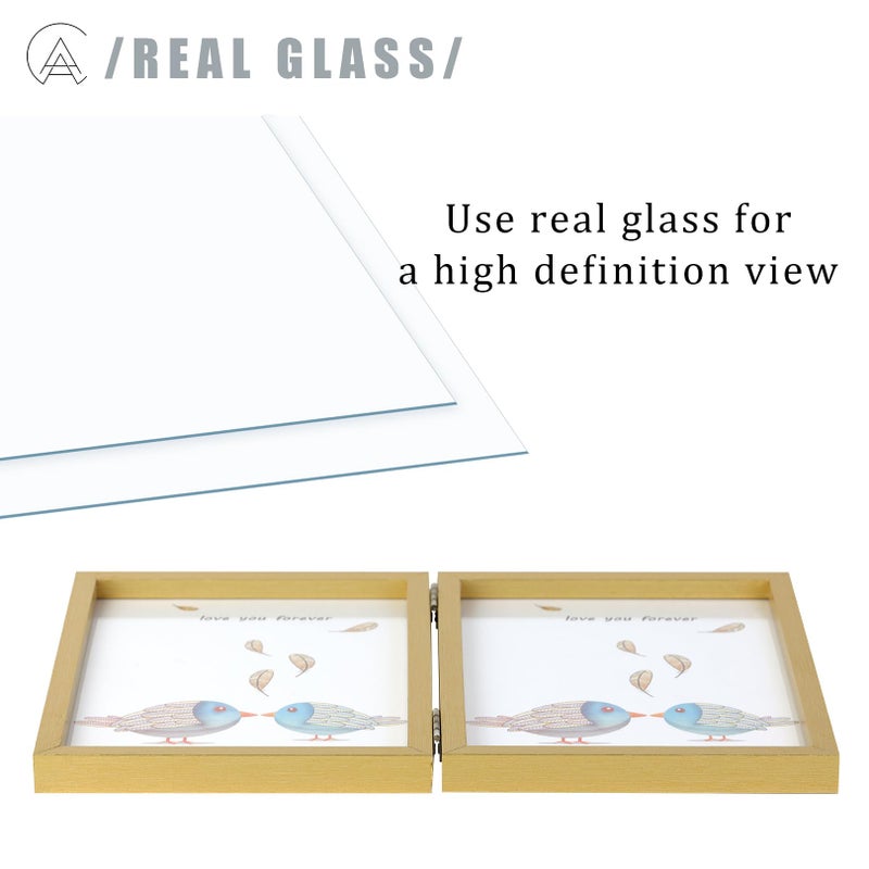 AEVETE 5x7 Picture Frames Double Hinged Wood Folding Photo Frames Vertical with Real Glass Front  Gold - Image 3