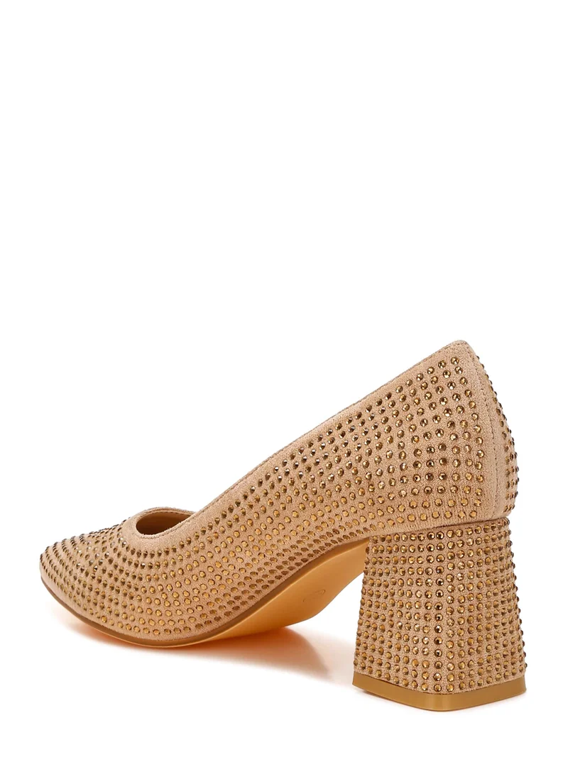 London Rag Rhinestones Embellished Pumps in Beige