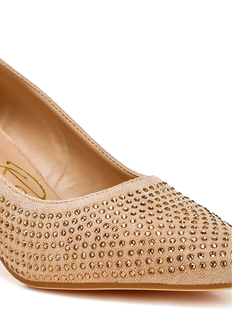 London Rag Rhinestones Embellished Pumps in Beige
