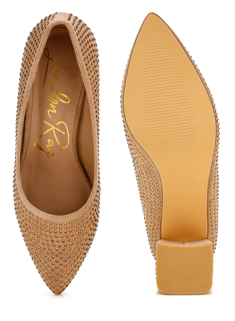 London Rag Rhinestones Embellished Pumps in Beige