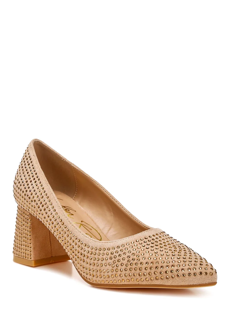 London Rag Rhinestones Embellished Pumps in Beige