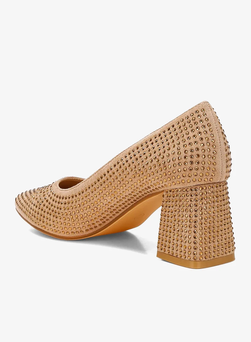 London Rag Beige Rhinestones Embellished Pumps in Beige for Women | Best Price UAE