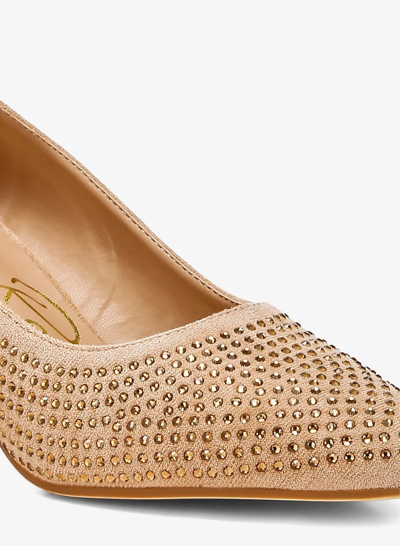 London Rag Beige Rhinestones Embellished Pumps in Beige for Women | Best Price UAE