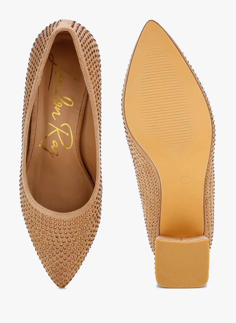 London Rag Beige Rhinestones Embellished Pumps in Beige for Women | Best Price UAE